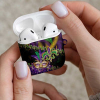 Fleur De Lis Mardi Gras Mask AirPods Case 504 NOLA Carnival Feathers Glitter Effect