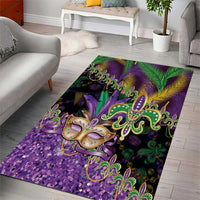 Fleur De Lis Mardi Gras Mask Area Rug 504 NOLA Carnival Feathers Glitter Effect