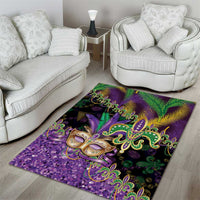Fleur De Lis Mardi Gras Mask Area Rug 504 NOLA Carnival Feathers Glitter Effect
