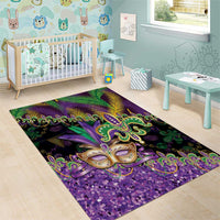Fleur De Lis Mardi Gras Mask Area Rug 504 NOLA Carnival Feathers Glitter Effect