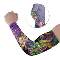 Fleur De Lis Mardi Gras Mask Arm Sleeves 504 NOLA Carnival Feathers Glitter Effect