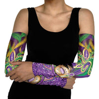 Fleur De Lis Mardi Gras Mask Arm Sleeves 504 NOLA Carnival Feathers Glitter Effect