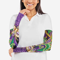 Fleur De Lis Mardi Gras Mask Arm Sleeves 504 NOLA Carnival Feathers Glitter Effect