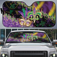 Fleur De Lis Mardi Gras Mask Auto Sun Shade 504 NOLA Carnival Feathers Glitter Effect
