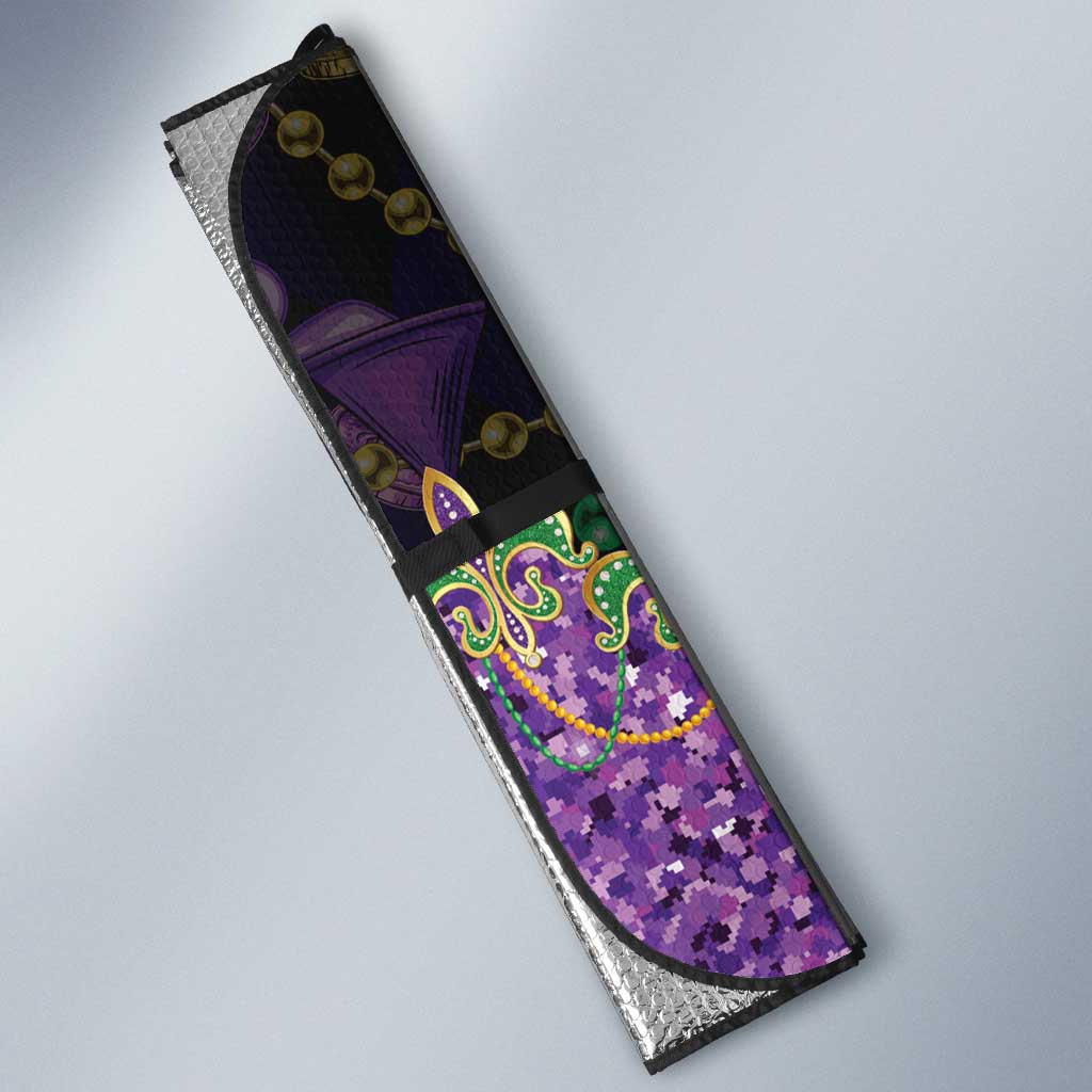 Fleur De Lis Mardi Gras Mask Auto Sun Shade 504 NOLA Carnival Feathers Glitter Effect