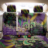 Fleur De Lis Mardi Gras Mask Back Car Seat Cover 504 NOLA Carnival Feathers Glitter Effect