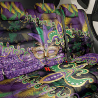 Fleur De Lis Mardi Gras Mask Back Car Seat Cover 504 NOLA Carnival Feathers Glitter Effect