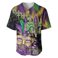 Fleur De Lis Mardi Gras Mask Baseball Jersey 504 NOLA Carnival Feathers Glitter Effect