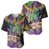 Fleur De Lis Mardi Gras Mask Baseball Jersey 504 NOLA Carnival Feathers Glitter Effect