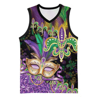 Fleur De Lis Mardi Gras Mask Basketball Jersey 504 NOLA Carnival Feathers Glitter Effect