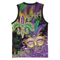 Fleur De Lis Mardi Gras Mask Basketball Jersey 504 NOLA Carnival Feathers Glitter Effect