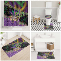 Fleur De Lis Mardi Gras Mask Bathroom Set 504 NOLA Carnival Feathers Glitter Effect