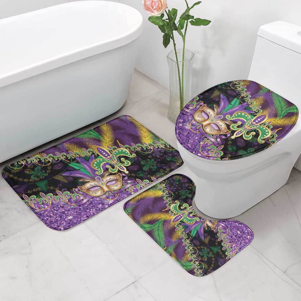 Fleur De Lis Mardi Gras Mask Bathroom Set 504 NOLA Carnival Feathers Glitter Effect