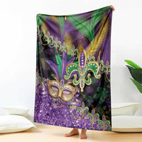 Fleur De Lis Mardi Gras Mask Blanket 504 NOLA Carnival Feathers Glitter Effect