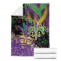 Fleur De Lis Mardi Gras Mask Blanket 504 NOLA Carnival Feathers Glitter Effect