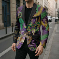 Fleur De Lis Mardi Gras Mask Blazer 504 NOLA Carnival Feathers Glitter Effect
