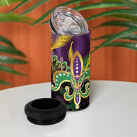 Fleur De Lis Mardi Gras Mask 4 in 1 Can Cooler Tumbler 504 NOLA Carnival Feathers Glitter Effect