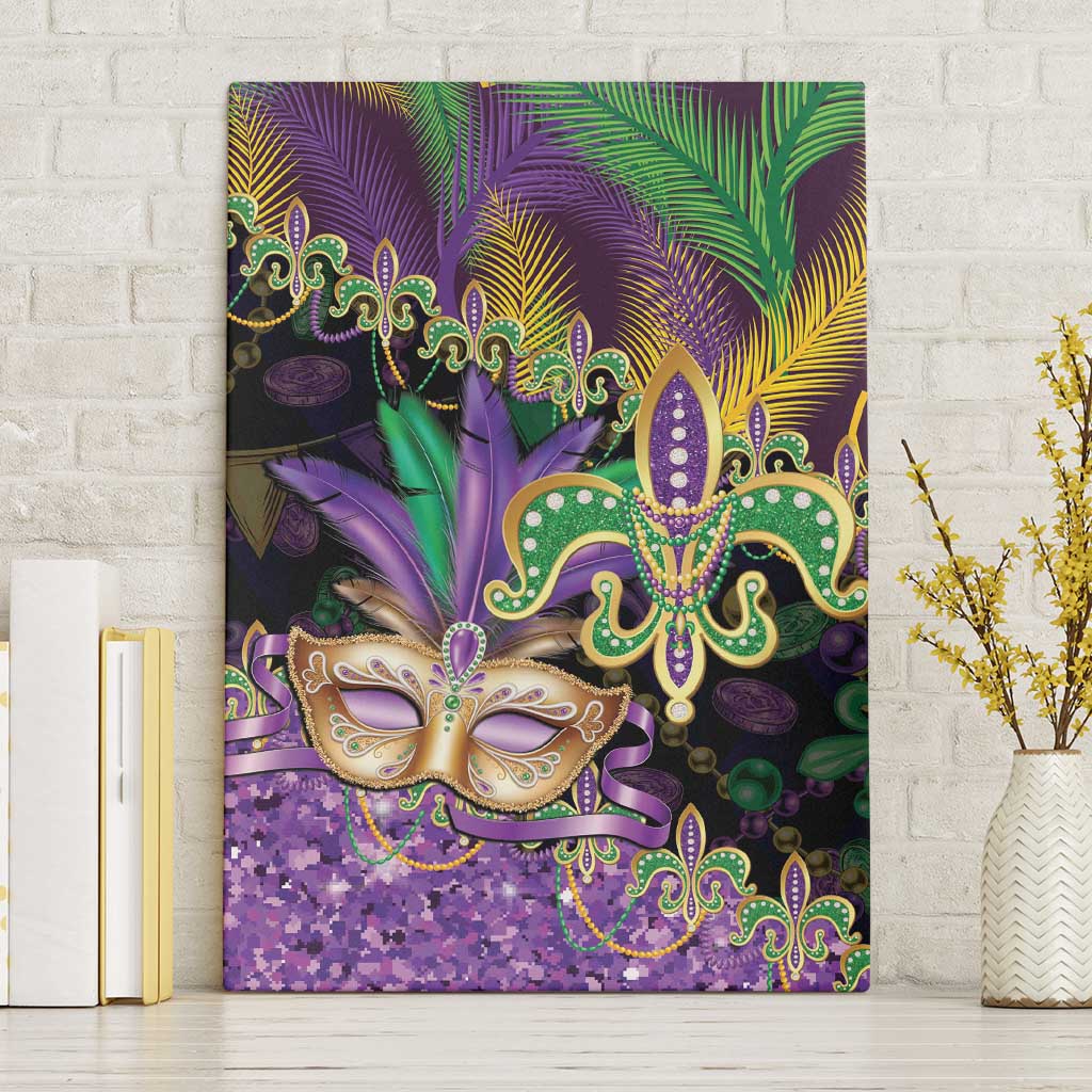 Fleur De Lis Mardi Gras Mask Canvas Wall Art 504 NOLA Carnival Feathers Glitter Effect