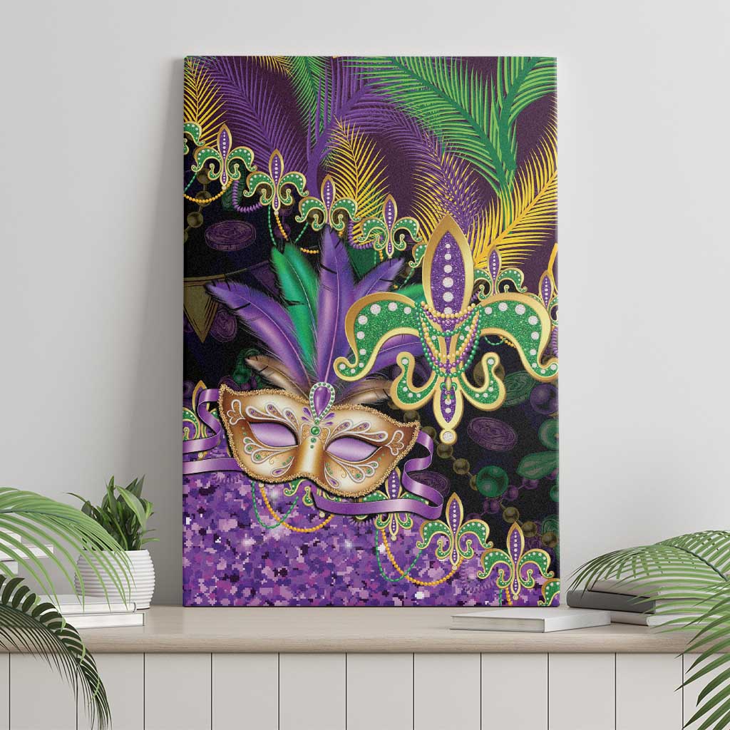 Fleur De Lis Mardi Gras Mask Canvas Wall Art 504 NOLA Carnival Feathers Glitter Effect