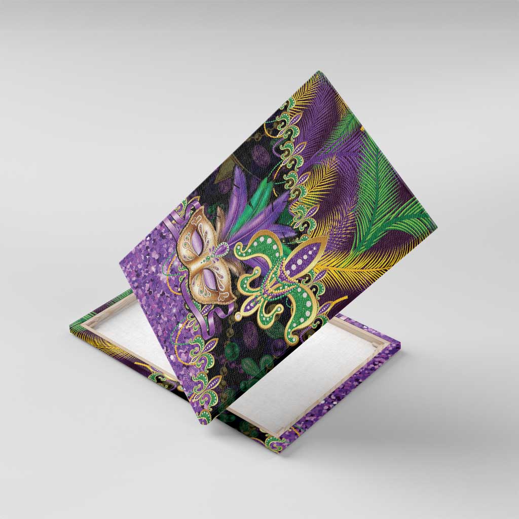 Fleur De Lis Mardi Gras Mask Canvas Wall Art 504 NOLA Carnival Feathers Glitter Effect
