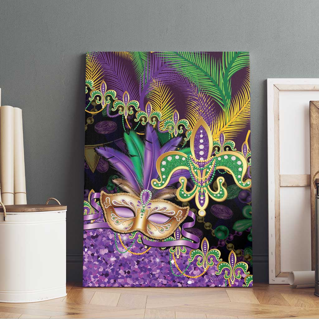 Fleur De Lis Mardi Gras Mask Canvas Wall Art 504 NOLA Carnival Feathers Glitter Effect