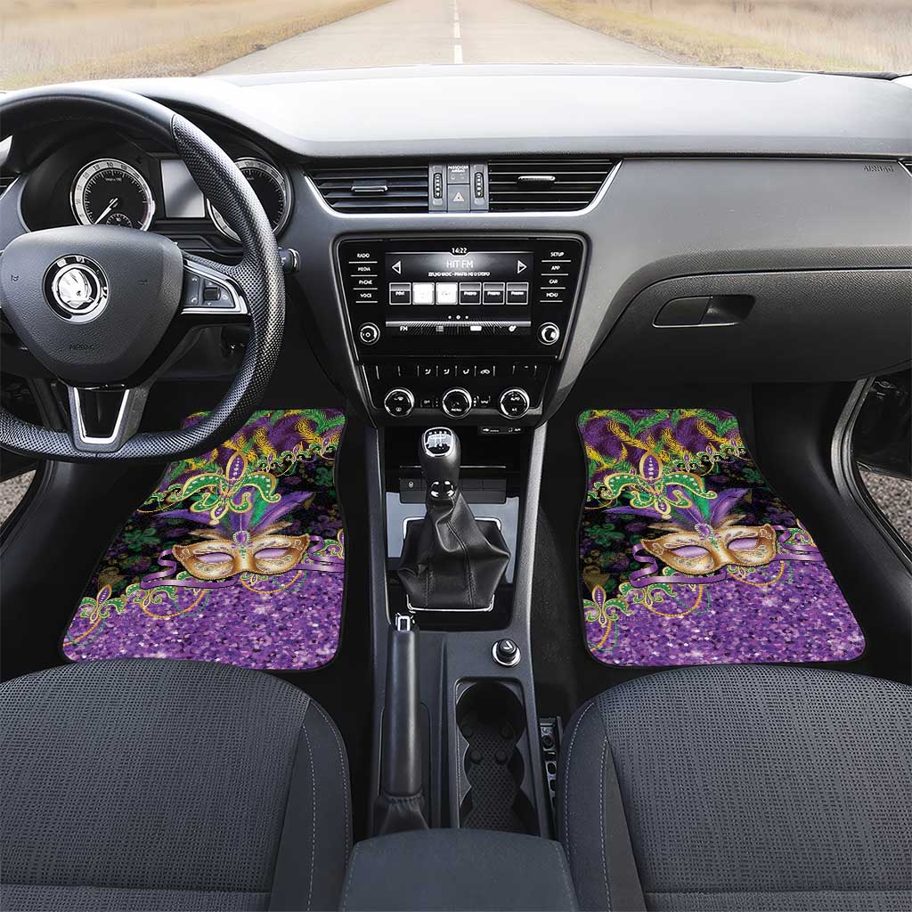 Fleur De Lis Mardi Gras Mask Car Mats 504 NOLA Carnival Feathers Glitter Effect