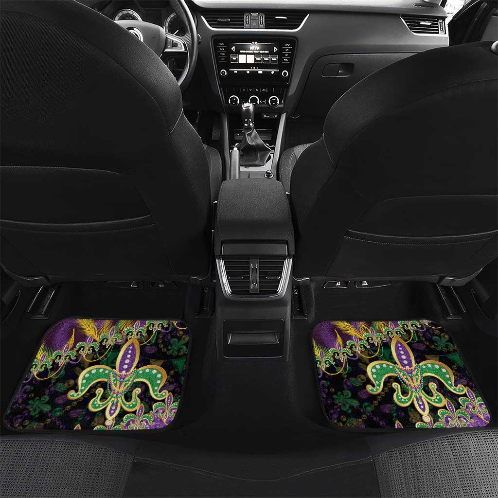 Fleur De Lis Mardi Gras Mask Car Mats 504 NOLA Carnival Feathers Glitter Effect