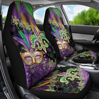 Fleur De Lis Mardi Gras Mask Car Seat Cover 504 NOLA Carnival Feathers Glitter Effect