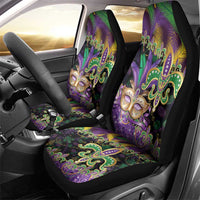 Fleur De Lis Mardi Gras Mask Car Seat Cover 504 NOLA Carnival Feathers Glitter Effect