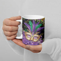 Fleur De Lis Mardi Gras Mask Ceramic Mug 504 NOLA Carnival Feathers Glitter Effect