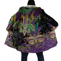 Fleur De Lis Mardi Gras Mask Cloak 504 NOLA Carnival Feathers Glitter Effect