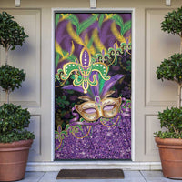 Fleur De Lis Mardi Gras Mask Door Cover 504 NOLA Carnival Feathers Glitter Effect