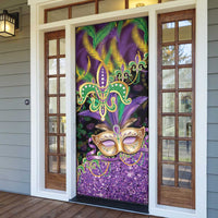 Fleur De Lis Mardi Gras Mask Door Cover 504 NOLA Carnival Feathers Glitter Effect