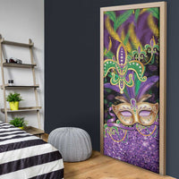 Fleur De Lis Mardi Gras Mask Door Cover 504 NOLA Carnival Feathers Glitter Effect