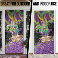Fleur De Lis Mardi Gras Mask Door Cover 504 NOLA Carnival Feathers Glitter Effect
