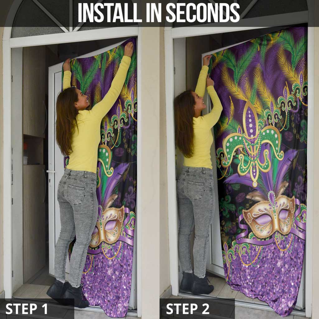 Fleur De Lis Mardi Gras Mask Door Cover 504 NOLA Carnival Feathers Glitter Effect