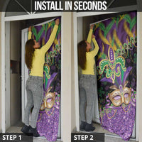 Fleur De Lis Mardi Gras Mask Door Cover 504 NOLA Carnival Feathers Glitter Effect