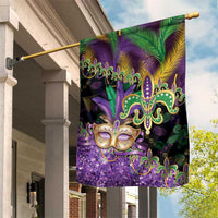 Fleur De Lis Mardi Gras Mask Garden Flag 504 NOLA Carnival Feathers Glitter Effect