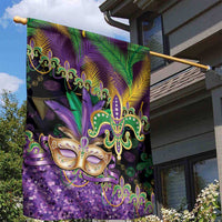 Fleur De Lis Mardi Gras Mask Garden Flag 504 NOLA Carnival Feathers Glitter Effect
