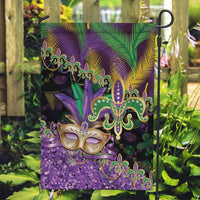 Fleur De Lis Mardi Gras Mask Garden Flag 504 NOLA Carnival Feathers Glitter Effect