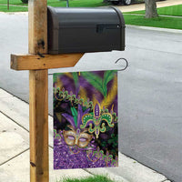 Fleur De Lis Mardi Gras Mask Garden Flag 504 NOLA Carnival Feathers Glitter Effect