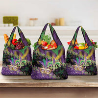 Fleur De Lis Mardi Gras Mask Grocery Bag 504 NOLA Carnival Feathers Glitter Effect