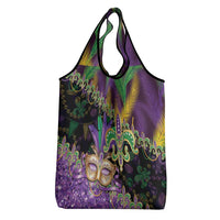 Fleur De Lis Mardi Gras Mask Grocery Bag 504 NOLA Carnival Feathers Glitter Effect