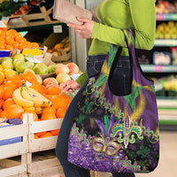 Fleur De Lis Mardi Gras Mask Grocery Bag 504 NOLA Carnival Feathers Glitter Effect