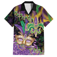 Fleur De Lis Mardi Gras Mask Hawaiian Shirt 504 NOLA Carnival Feathers Glitter Effect