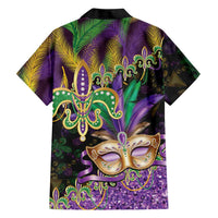 Fleur De Lis Mardi Gras Mask Hawaiian Shirt 504 NOLA Carnival Feathers Glitter Effect
