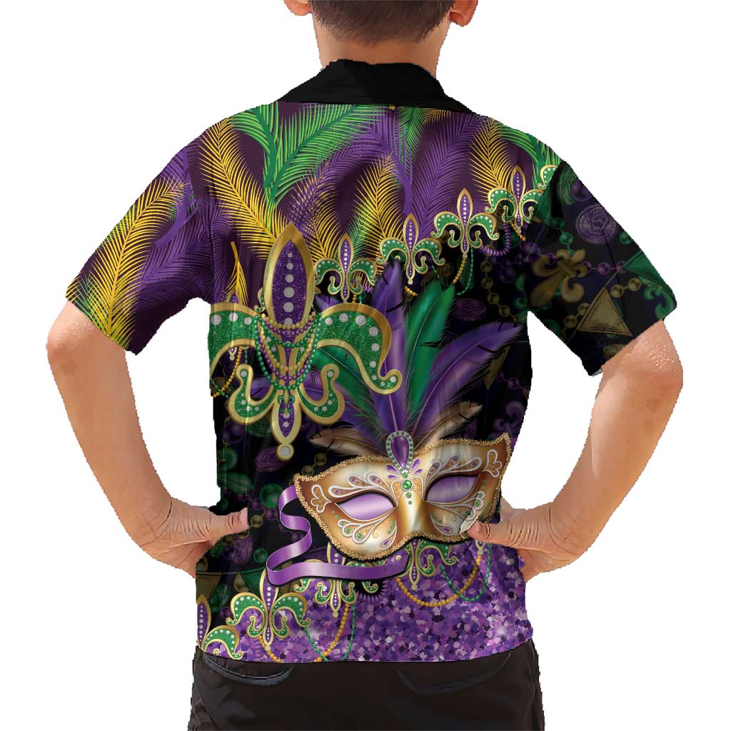 Fleur De Lis Mardi Gras Mask Hawaiian Shirt 504 NOLA Carnival Feathers Glitter Effect