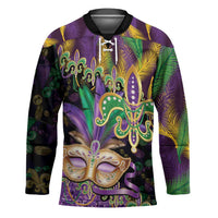 Fleur De Lis Mardi Gras Mask Hockey Jersey 504 NOLA Carnival Feathers Glitter Effect