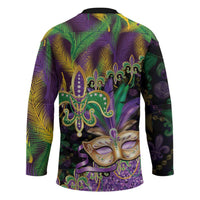 Fleur De Lis Mardi Gras Mask Hockey Jersey 504 NOLA Carnival Feathers Glitter Effect