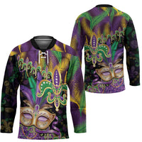 Fleur De Lis Mardi Gras Mask Hockey Jersey 504 NOLA Carnival Feathers Glitter Effect